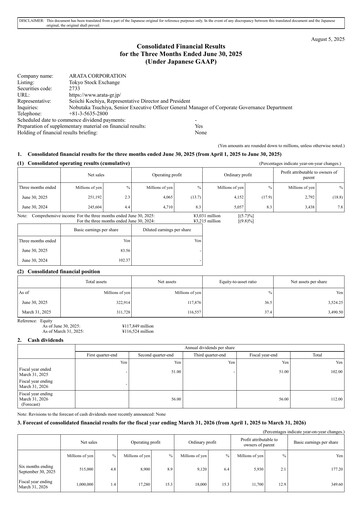 Thumbnail Arata Corporation Quarterly Report 2025-q1