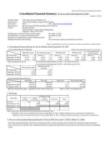 Thumbnail Tokai Tokyo Financial Holdings Half-year Report 2026-h1
