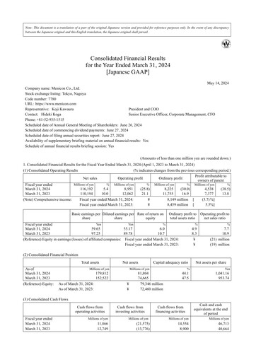 Thumbnail Menicon Co., Ltd. Financial Report 2024