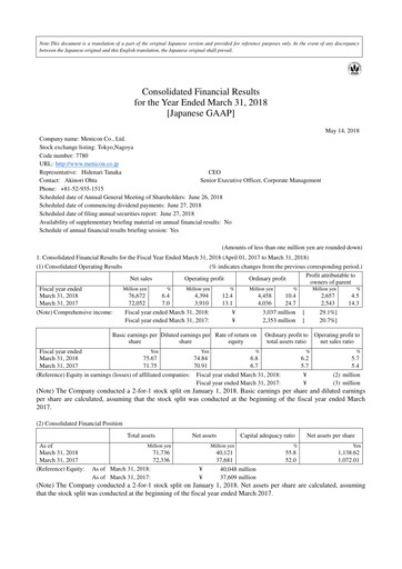 Thumbnail Menicon Co., Ltd. Financial Statement fy2018