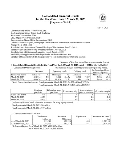 Thumbnail Prima Meat Packers Financial Statement fy2025