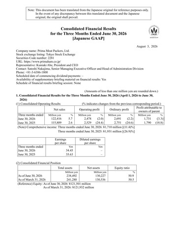 Vorschaubild Prima Meat Packers Quartalsbericht 2027-q1