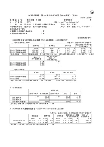 Thumbnail Heiwado Quarterly Report 2026-q1