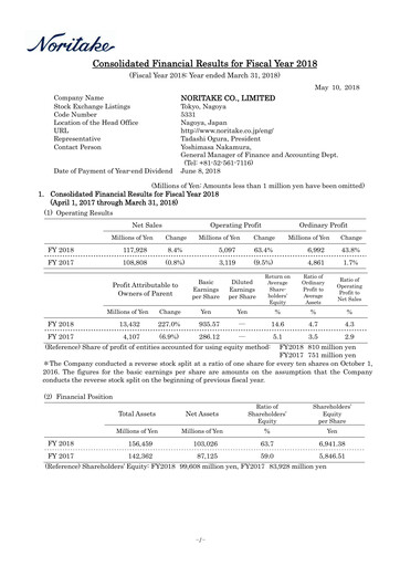 Thumbnail Noritake Financial Report 2018