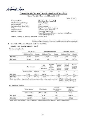 Thumbnail Noritake Financial Statement fy2015