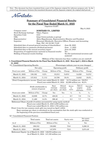 Thumbnail Noritake Financial Statement fy2025