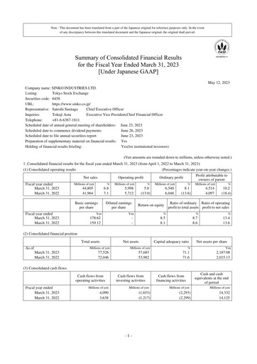 Thumbnail Sinko Industries Financial Statement fy2023