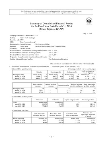 Thumbnail Sinko Industries Financial Statement fy2024
