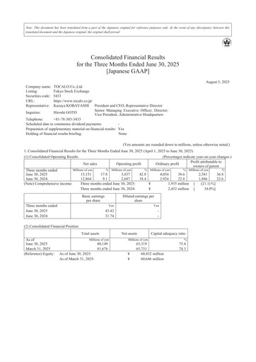 Thumbnail TOCALO Co.,Ltd. Quarterly Report 2026-q1