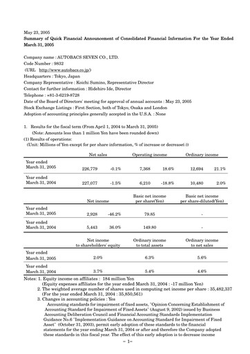 Thumbnail Autobacs Seven Financial Report fy2005