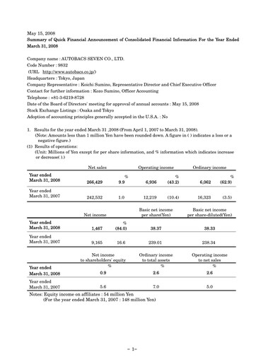 Thumbnail Autobacs Seven Financial Report fy2008
