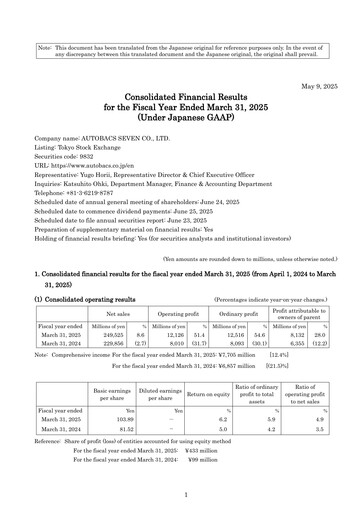 Thumbnail Autobacs Seven Financial Report fy2025