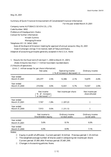 Thumbnail Autobacs Seven Financial Statement fy2001