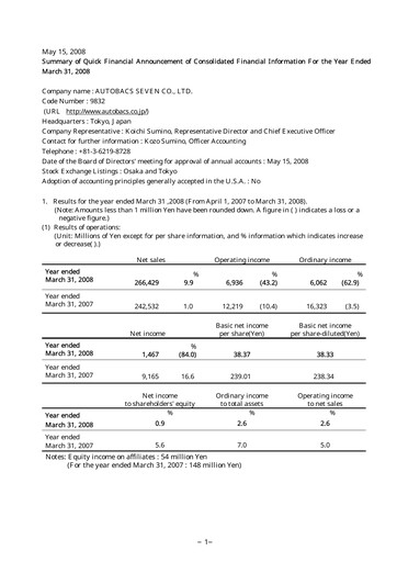 Thumbnail Autobacs Seven Financial Statement fy2008