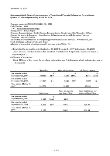 Thumbnail Autobacs Seven Half-year Report 2007-h1