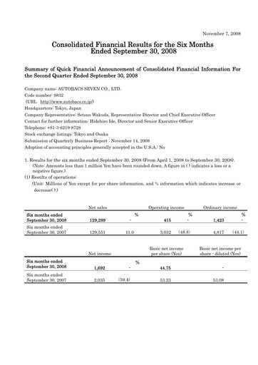Thumbnail Autobacs Seven Half-year Report 2008-h1