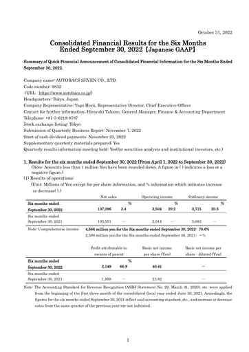 Thumbnail Autobacs Seven Half-year Report 2022-h1