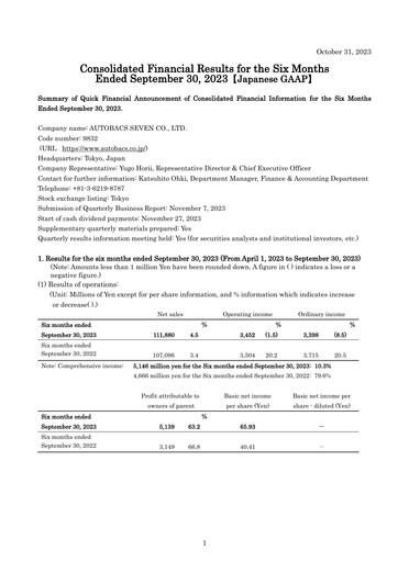 Thumbnail Autobacs Seven Half-year Report 2023-h1