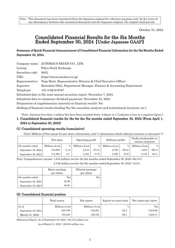 Thumbnail Autobacs Seven Half-year Report 2024-h1