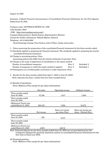 Thumbnail Autobacs Seven Quarterly Report 2003-q1