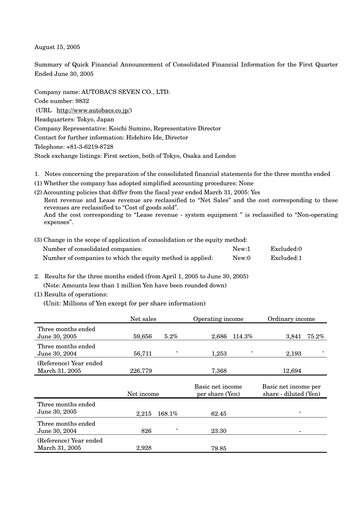 Thumbnail Autobacs Seven Quarterly Report 2005-q1