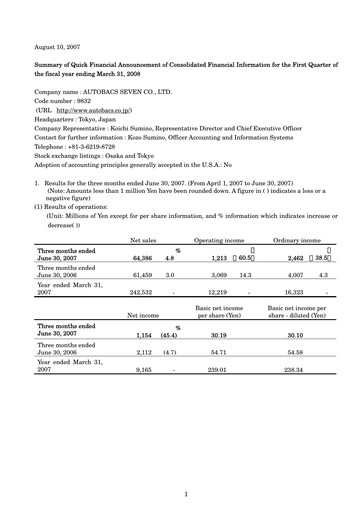 Thumbnail Autobacs Seven Quarterly Report 2007-q1