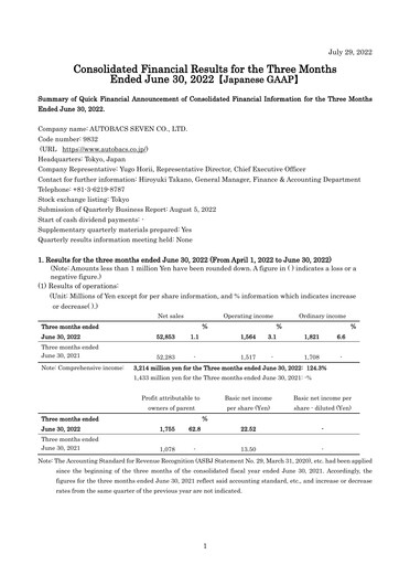 Thumbnail Autobacs Seven Quarterly Report 2022-q1