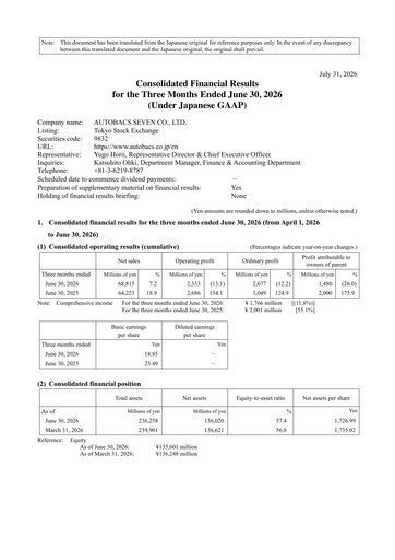 Thumbnail Autobacs Seven Quarterly Report 2026-q1
