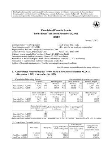 Thumbnail Tosei Corporation Financial Statement fy2022