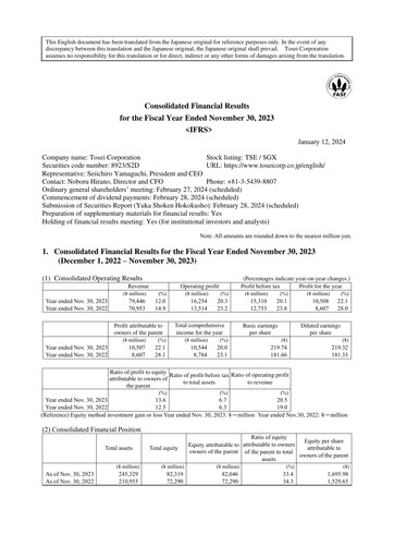 Thumbnail Tosei Corporation Financial Statement fy2023