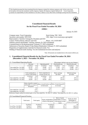 Thumbnail Tosei Corporation Financial Statement fy2024
