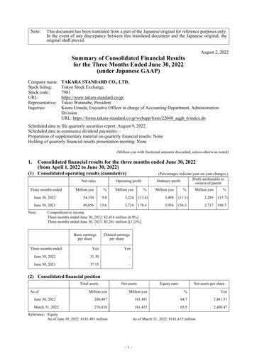 Thumbnail Takara Standard Quarterly Report 2023-q1