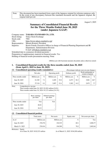 Thumbnail Takara Standard Quarterly Report 2026-q1