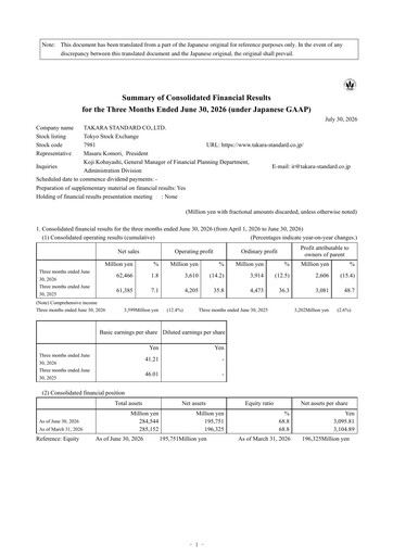 Thumbnail Takara Standard Quarterly Report 2027-q1