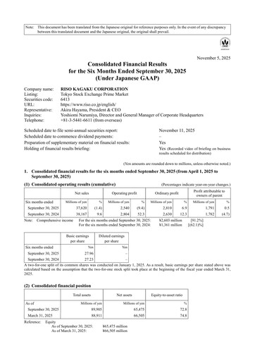Miniature Riso Kagaku Corporation Rapport semestriel 2026-h1