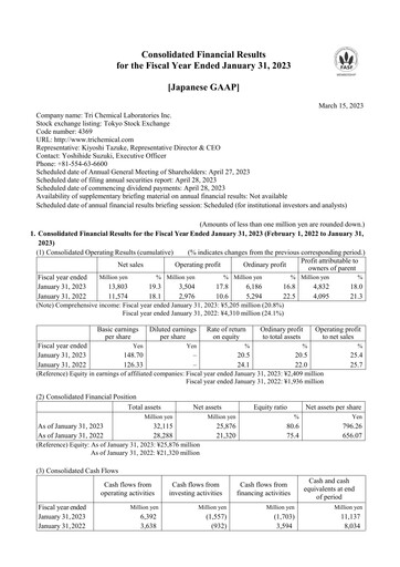 Thumbnail Tri Chemical Laboratories Financial Report 2023