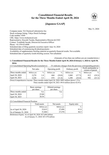 Vorschaubild Tri Chemical Laboratories Quartalsbericht 2024-q1