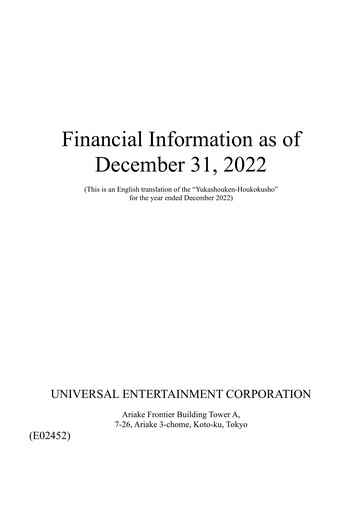 Thumbnail Universal Entertainment Corporation Financial Statement 2022