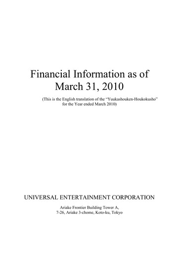 Thumbnail Universal Entertainment Corporation Financial Statement fy2010