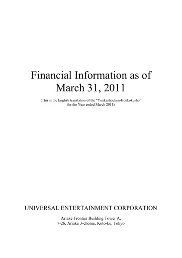 Thumbnail Universal Entertainment Corporation Financial Statement fy2011
