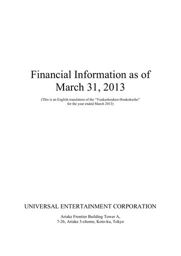 Thumbnail Universal Entertainment Corporation Financial Statement fy2013