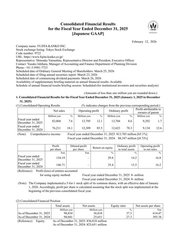 Vorschaubild Fujita Kanko Finanzbericht 2025