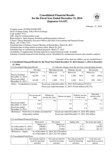 Thumbnail Fujita Kanko Financial Statement fy2014