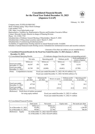 Thumbnail Fujita Kanko Financial Statement fy2023