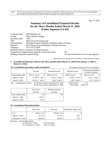 Thumbnail SBS Holdings Quarterly Report 2026-q1
