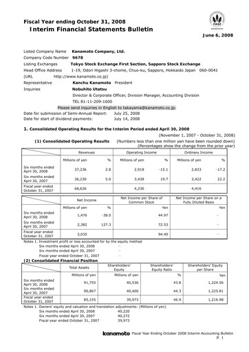 Thumbnail Kanamoto Half-year Report 2008-h1