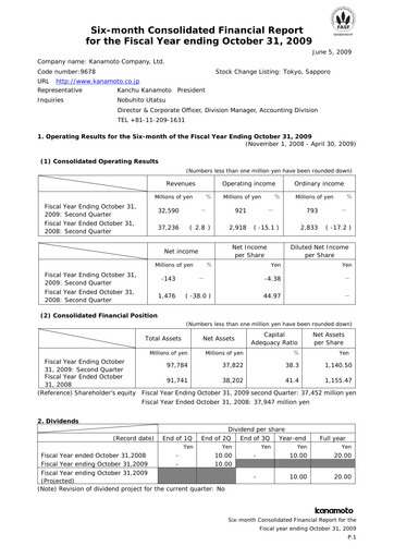 Thumbnail Kanamoto Half-year Report 2009-h1