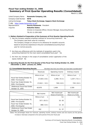 Thumbnail Kanamoto Quarterly Report 2006-q1