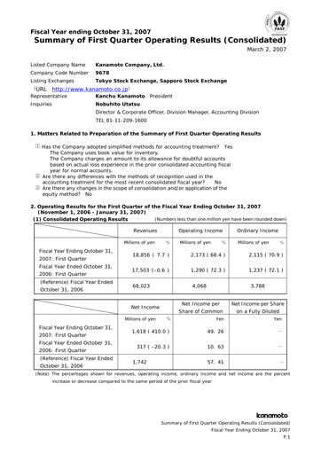 Thumbnail Kanamoto Quarterly Report 2007-q1