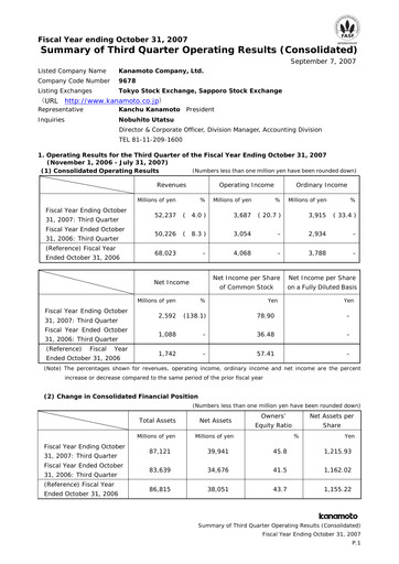 Thumbnail Kanamoto Quarterly Report 2007-q3